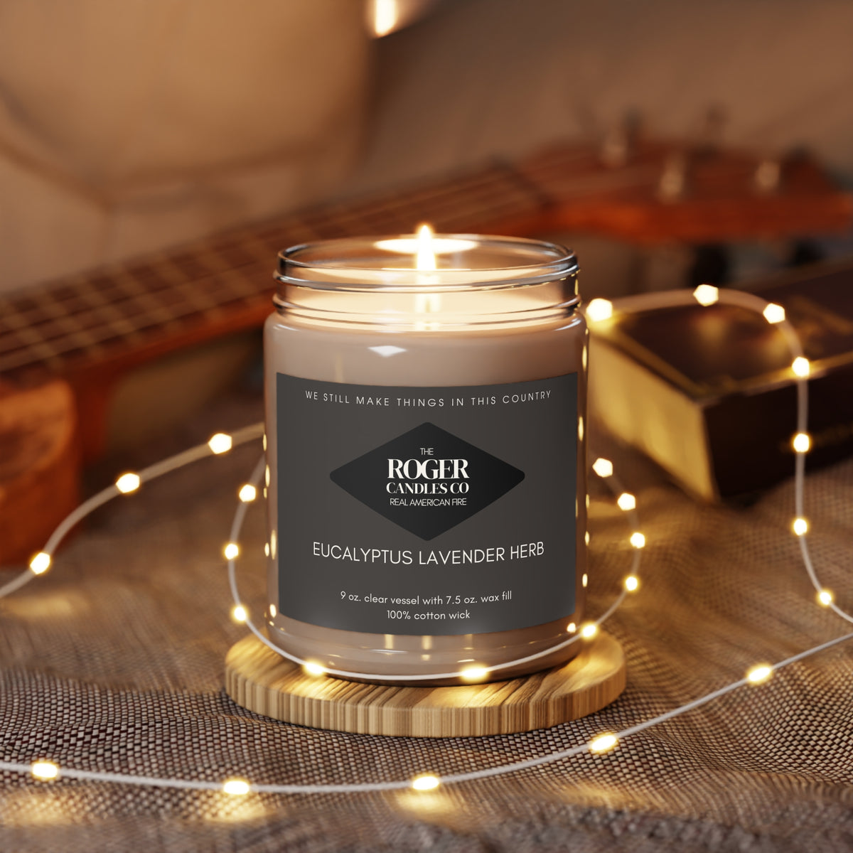 Eucalyptus Lavender Herb Scented Soy Candle — 9oz Jar with White Lid