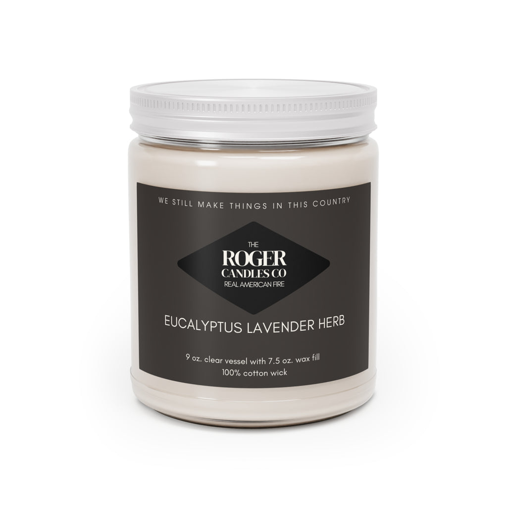 Eucalyptus Lavender Herb Scented Soy Candle — 9oz Jar with White Lid