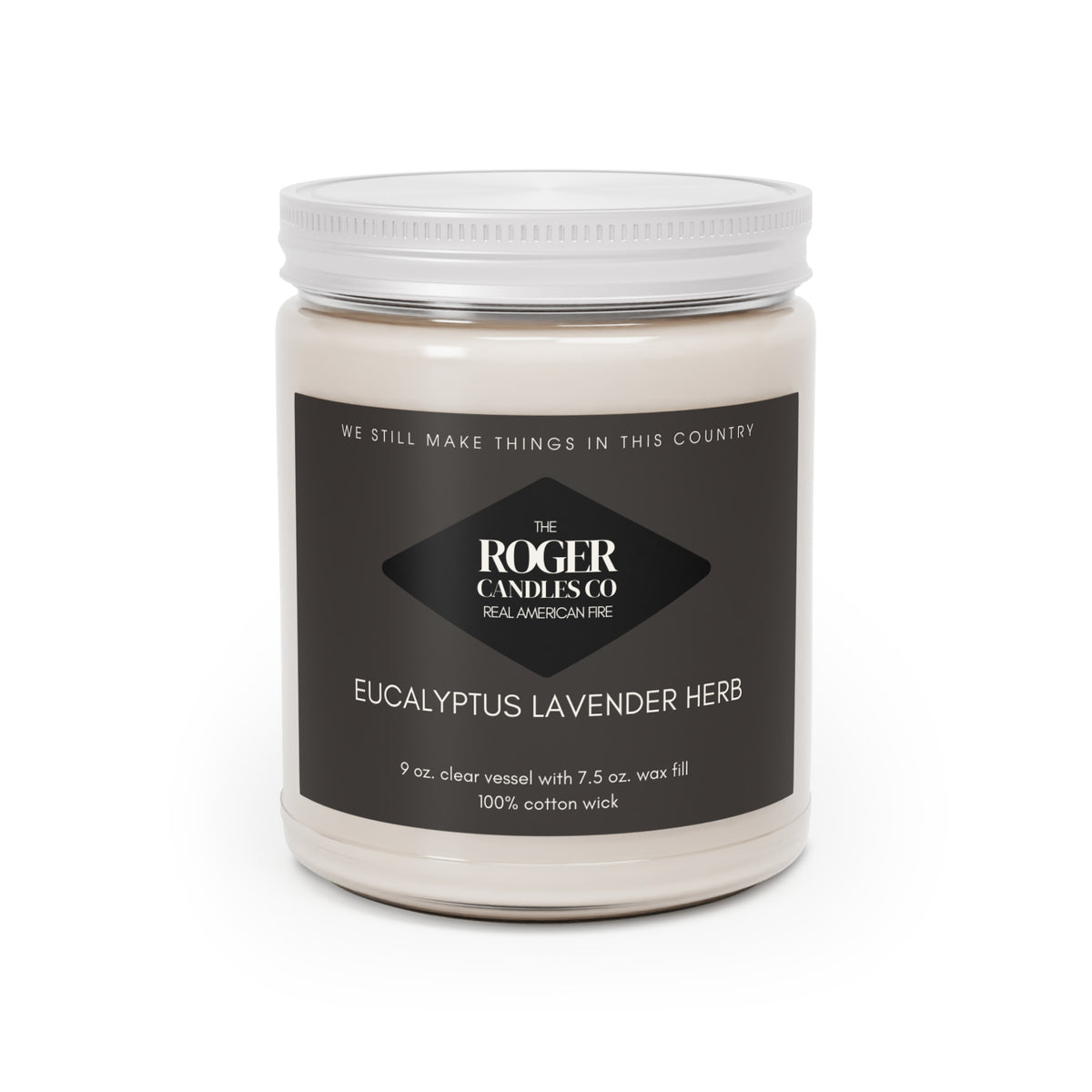 Eucalyptus Lavender Herb Scented Soy Candle — 9oz Jar with White Lid
